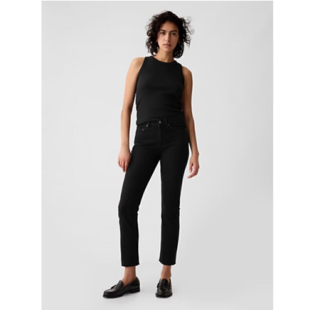 GAP 90's Mid Rise Vintage Slim Jeans Black Rinse Raw Hem Size 33/16 TALL #795399
